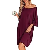 Ekouaer Plus Size Nightgowns for Women Oversized Sleep Shirt Short Sleeve Nightshirt T-Shirt Dress Sleepwear S-5XL