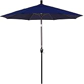 California Umbrella 7.5' Round Aluminum Market Umbrella, Crank Lift, Push Button Tilt, Bronze Pole, Navy