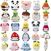 Hnqiqs 25PCS Positive Crochet Animals Birthday Gifts for Women Men, Mini Crochet Support Animals Bulk Anniversary Valentines Day Gifts for Him Her, Get Well Gifts for Women Friends Office Desk Decor