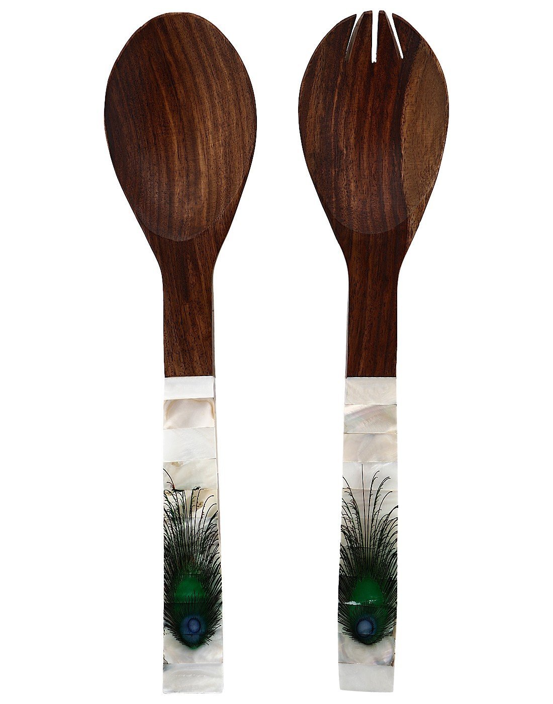 Purpledip Mother of Pearl Decorated Wooden Cooking & Serving Spoon Set (10031)