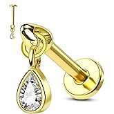 COCHARM 16G Drop Vertical Helix Piercing Jewelry, Flat Back Piercing Stud for Cartilage, Tragus, Conch, Dangle Design, Gold and Silver Tone Lobe Helix Earring Stud