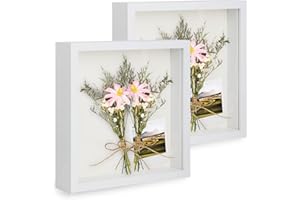 Anhow 2pcs 9x9 Shadow Box Frame, 3D Picture Frame Display Cas with Real Transparent Glass for Photos, Memorabilia, Crafts, Souvenir, Wedding Memories, Baby Items - White/ 1.2 Inch Depth