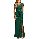 MISSMAY Women's Elegant Floral Lace Ruffle Split Cocktail Party Long Dress