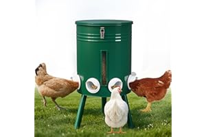 KOL 50 lbs / 22.7 kg Galvanized Metal Chicken Feeder – Poultry Feeder with 8 Feeding Ports & Visual Feed Window, Weather-Resi