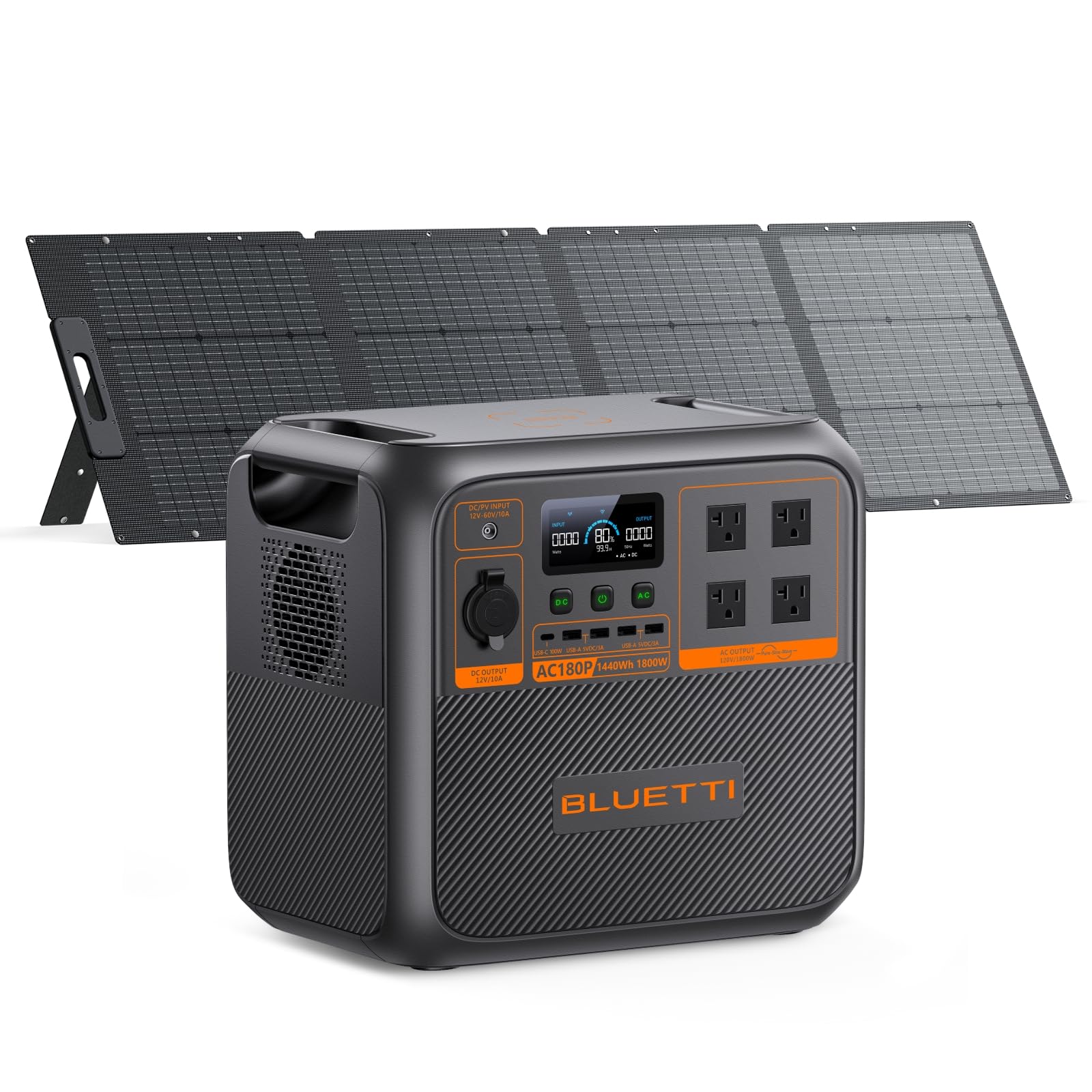 BLUETTI Solar Generator AC180P with 200W Solar Panel Included (Ship Separately), 1440Wh Portable Power Station w/ 2 1800W (2700W Surge) AC Outlets, LFP Emergency Power for Camping, Off-grid, Outage Image