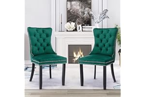 SoarFlash Velvet Dining Chairs Set of 2, Tall Back Side Chair, Modern Upholstered High-end Tufted Side Chair with Button Back Ring, Solid Wood Legs (Green)