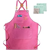 ZOMAO Apron for Women,Baking Kitchen Cooking Apron with Pockets, Cotton Canvas Cross Back Apron with Adjustable Strap and Large Pockets,BBQ Drawing Crafting Aprons for Women Chef (Pink)