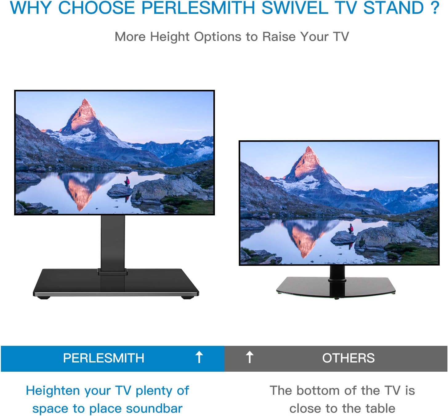 PERLESMITH Universal Swivel TV Stand / Base - Table Top TV Stand for 37-65 inch LCD LED TVs - Height Adjustable TV Mount Stand with Tempered Glass Base, VESA 600x400mm, Holds up to 88lbs: Electronics