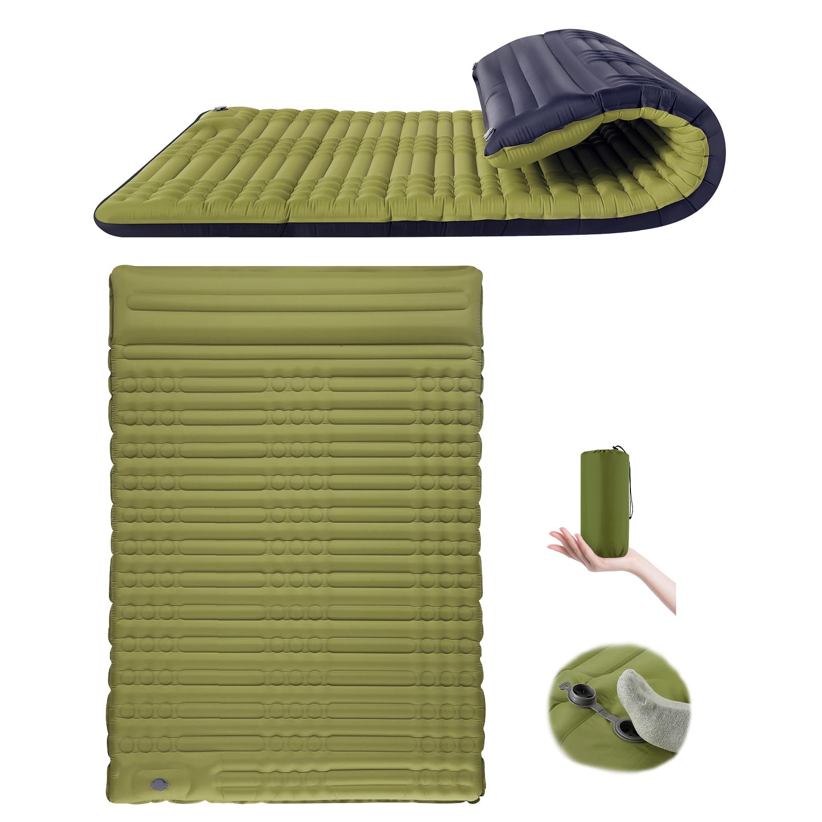 Photo 1 of ACVOD Double Sleeping Pad, Self Inflating 4.7'' Extra Thick for 2 Person Built-in Pump, Portable Camping Mattress Sleeping Mat for Backpacking Hiking Tent Travel