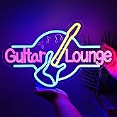 Britrio Guitar Neon Sign Wall Art Decor Lounge Live Music Studio Band Room Home Office Bedroom Man Cave Bar Club Light Up Rock Roll Sign Wedding Birthday Party Gift 16.5 IN