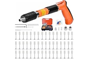 HFWHOK Concrete Gun Kit With 220pcs Nails, 5 Speed Adjustable Manual Steel Gun, Wall Fastening Tool, Portable Shooting Machine for Ceiling/Wire Hider/Install (Orange)