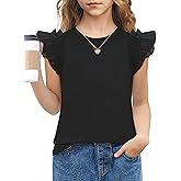 Arshiner Shirts for Girls with Mesh Flying Short Sleeve Crewneck Casual Summer Kids T Shirt Blouse Tops Tee