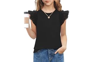 Arshiner Shirts for Girls with Mesh Flying Short Sleeve Crewneck Casual Summer Kids T Shirt Blouse Tops Tee