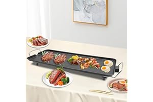 TRELIAMD 1500W Electric Barbecue Grill Large Electric Hibachi Griddle Indoor Outdoor Portable Teppanyaki Grill Panel Tabletop BBQ Grill Plate w/Five Gears Temperature for Yard Travel Picnic Camping