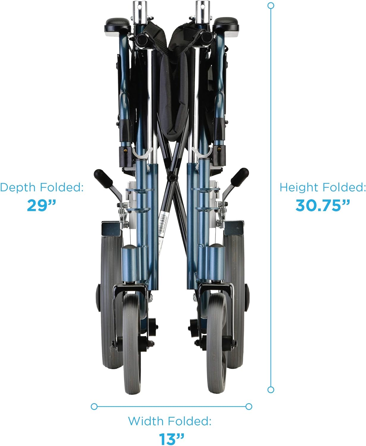 NOVA Lightweight Transport Chair with Locking Hand Brakes, 12” Rear Wheels, Removable & Flip Up Arms for Easy Transfer, Anti-Tippers Included, Blue: Health & Personal Care