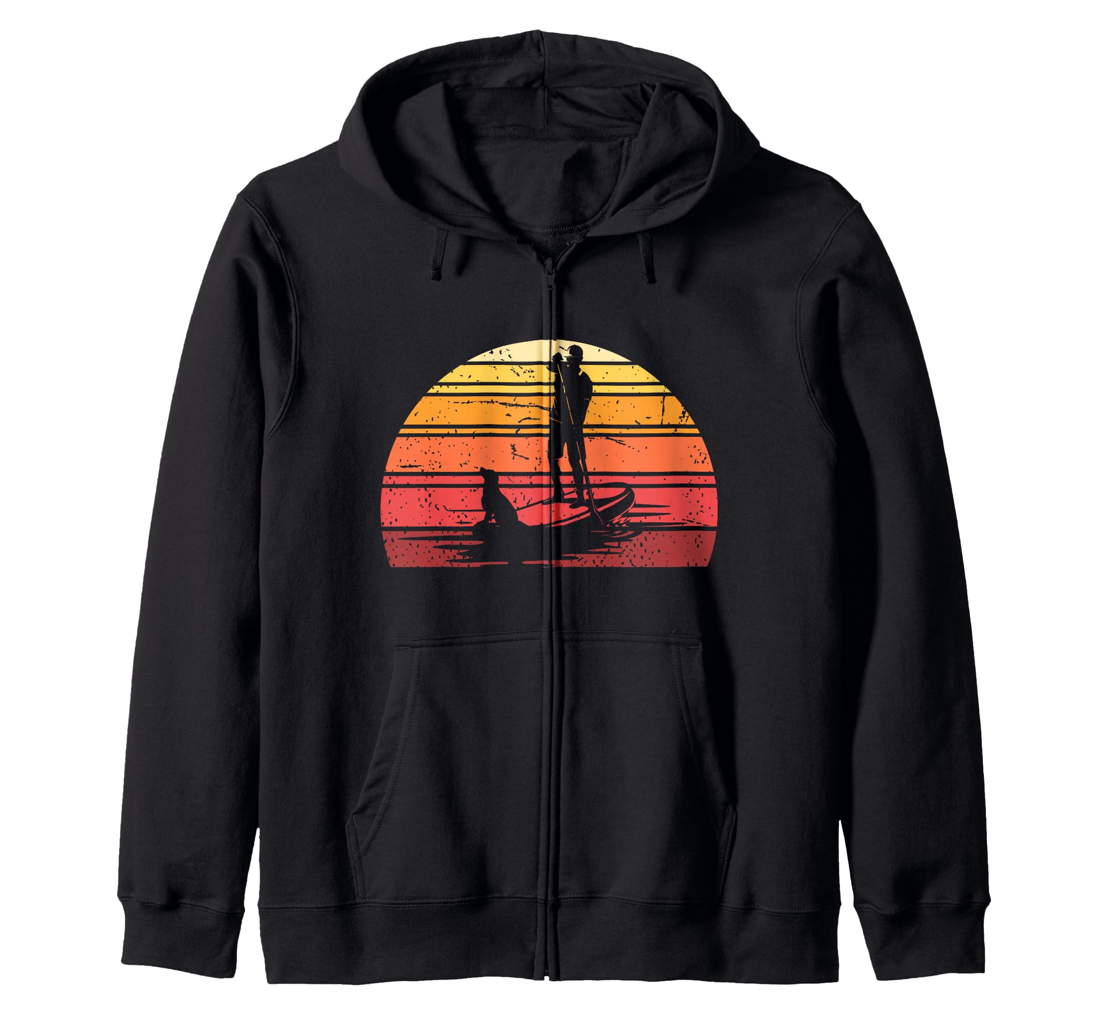 Animal Pet Dog Paddleboarder Stand Up Paddling Retro SUP Zip Hoodie — image 1