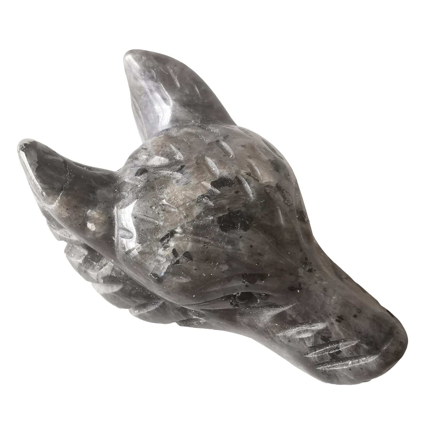 Lovionus89 Natural Labradorite Wolf Head Stone Statue, Mini 40 mm Animal Healing Crystal Bag Sculpture