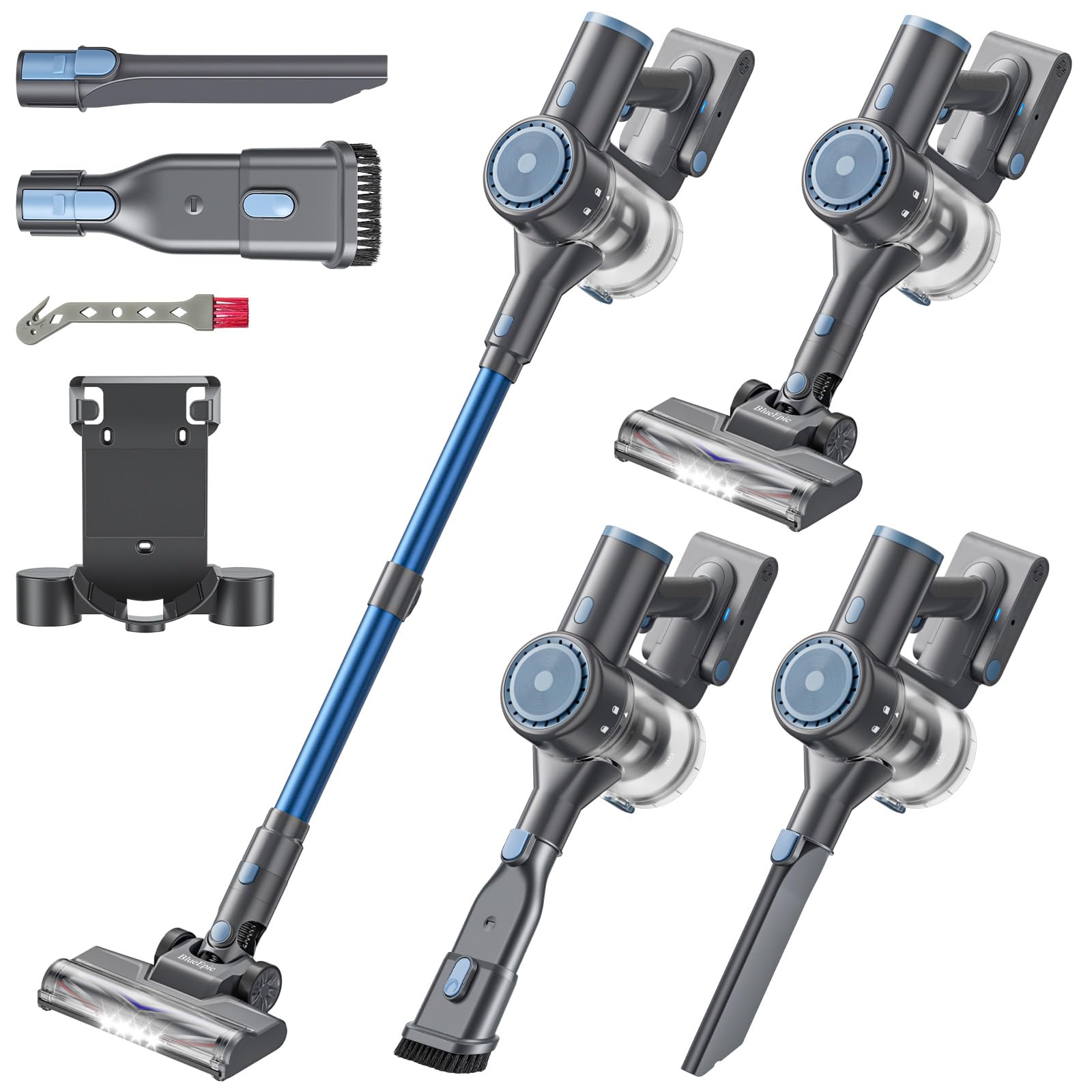 BlueEpic Cordless Vacuum Cleaner for Home, 40KPA/300W Stick Vacuums with Charging Wall Dock, Anti-Tangle, 6 in 1 Lightweight Handheld Vacuum for Pet Hair, Hard Floor, Carpet
