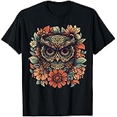 Owl Halloween T-shirt Dia De Los Muertos Floral Sugar Skull T-Shirt
