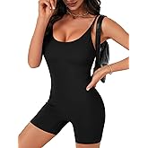 LYANER Women's Workout Spaghetti Strap Bodycon Yoga Jumpsuits Shorts Rompers