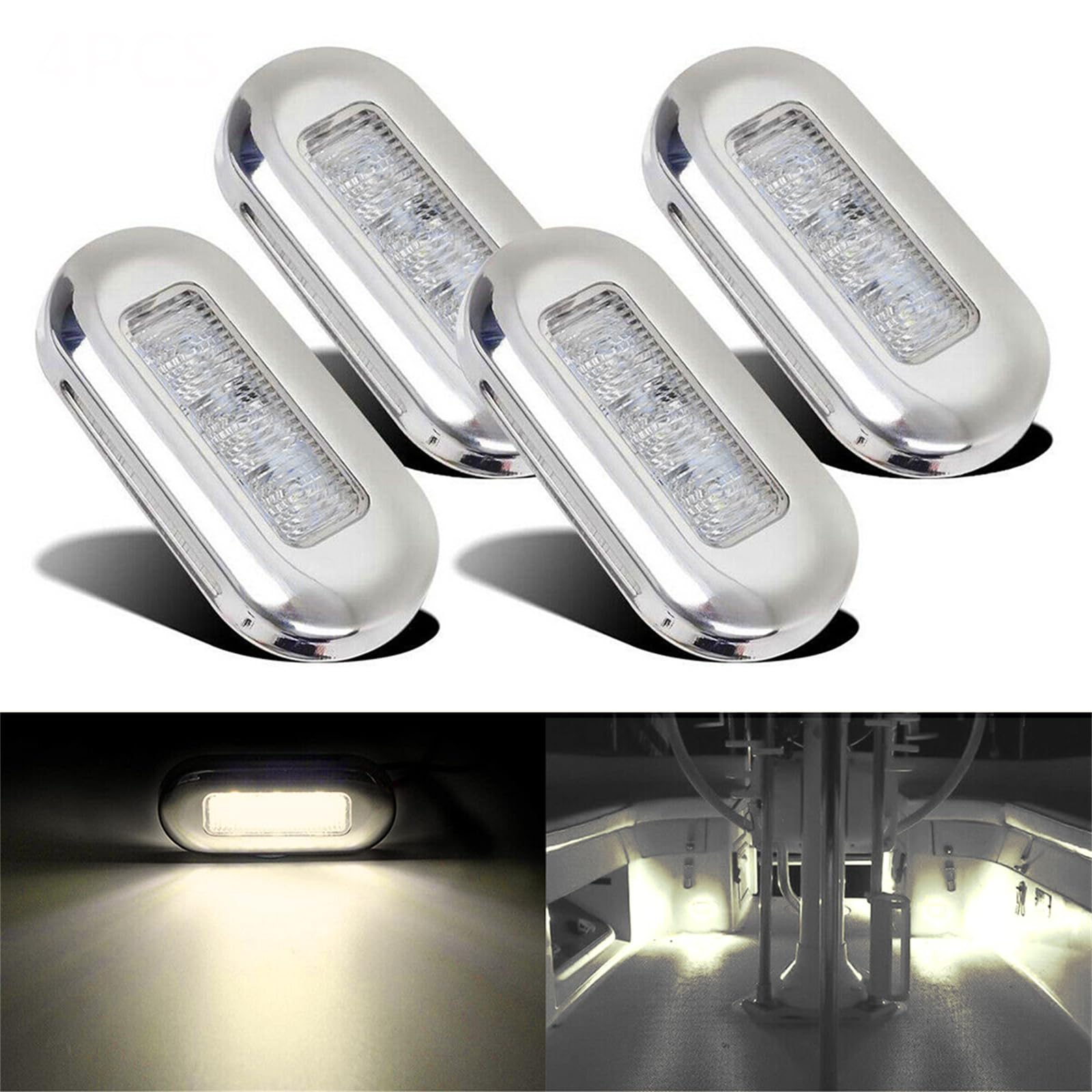 Krtopo 4x 3 LEDs Boat Stern Light 12V Navigation Light Round Anchor Signal Lamp for Boats Deck Kayak Yacht Marine Pontoon (White)
