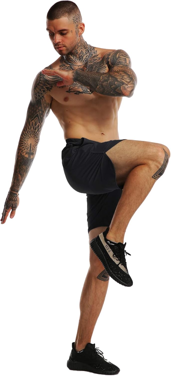 FLYFIREFLY Men's Gym Fitness Drying Workout Shorts Running Short Pants with Pockets: Clothing
