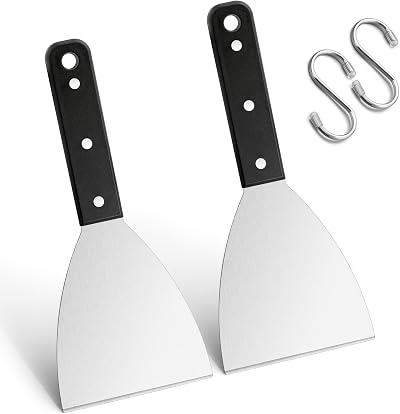 Herogo 2-Piece Griddle Scraper Stainless Steel Slant Edge with ABS Handle
