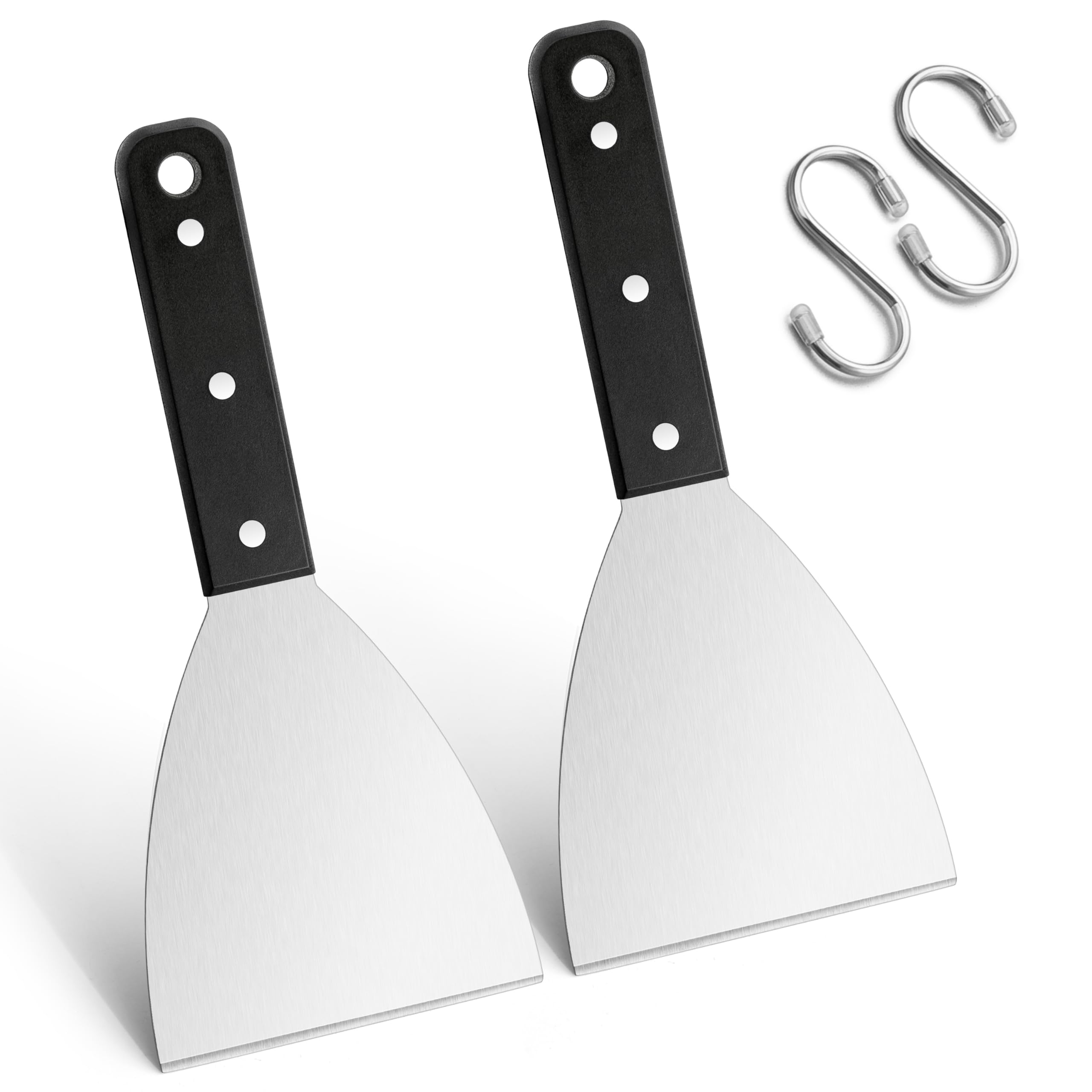 Herogo 2-Piece Griddle Scraper, Stainless Steel Grill Scrapers for Kitchen Food Service Cooking Cleaning, Slant Edge & ABS Handle, Ideal for Indoor & Outdoor BBQ, Rustproof & Dishwasher Safe