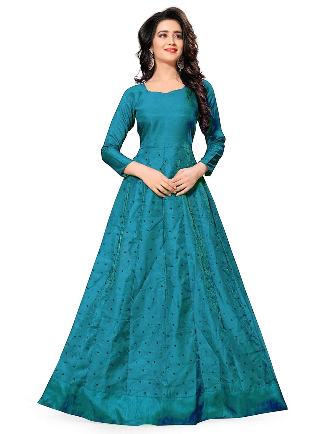 sakariya brothers women's banglori sateen silk pearl work gown