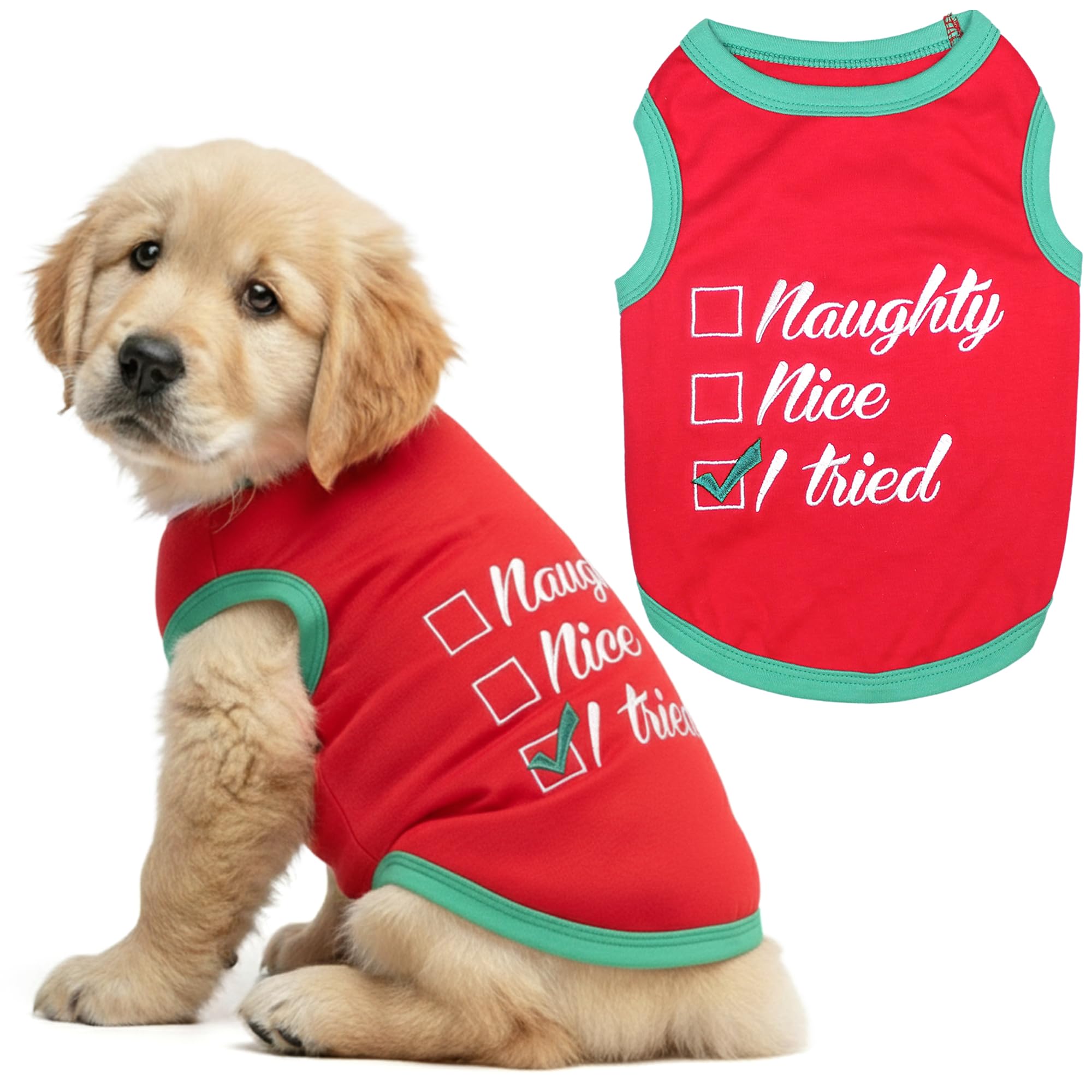 Parisian Pet Funny Christmas Holiday Dog Cat Pet Shirts Tee Tanks - Naughty or Nice, Santa Outfit, Elf Size, Santa's Helper, Sorry Santa I Ate Your Cookies (Naughty or Nice, XXS)