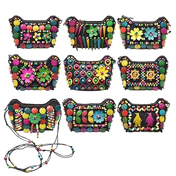 FENICAL Bohemia Crossbody Bag Rainbow Beaded Handbag Purse Coconut Shell Messenger Bag for Women Girls (Random Pattern)