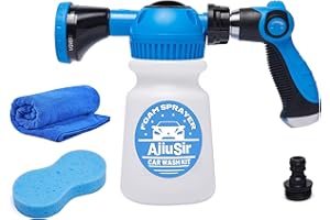 AJIUSIR Dog Washing Hose Attachment, Foam Gun Car Wash Sprayer with Washing Sponge & Absorbent Towel, Foam Cannon for Hose, Horse Cow Washing Cleaning Kit (Blue)