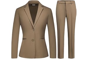 Lamgool Women's 2 Piece Business Suit Single Breasted Blazer Pant Set Slim Fit for Work Office Daily Wear