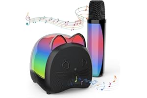 KidsFaves Cat Mini Karaoke Machine for Kids,with Wireless Microphone,Portable Bluetooth Speaker with LED Lights, Christmas Kids Toys Gifts for Girls 3-12 Year Old Party Home KTV
