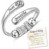 ACJFA Just Breathe Anxiety Rings for Women 925 Sterling Silver Adjustable Fidget Rings with Rotating Beads Anti-Anxiety Jewelry Gift(Lotus 1)