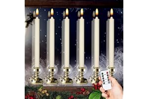 WONDISE Flameless Window Candles with Timer & Remote, 10" Battery Operated 3D Wick LED Flickering Window Candles for Christmas Decoration, Removable Gold Holder and Suction Cups Included(6 Pack)