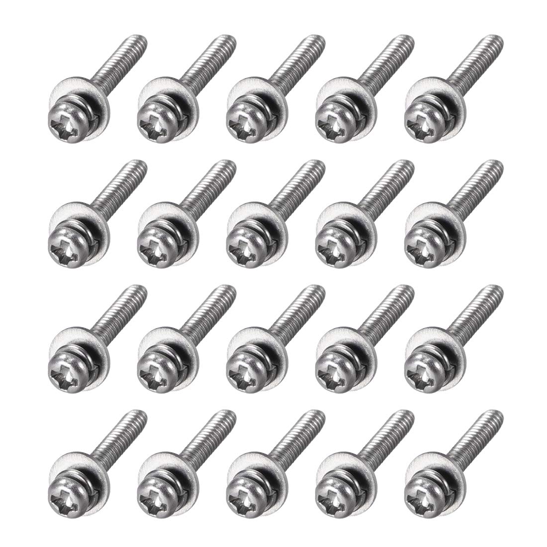sourcing map M2 x 10mm Stainless Steel Phillips Pan Head Machine Screws Bolts Combine with Spring Washer and Plain Washers 20pcs