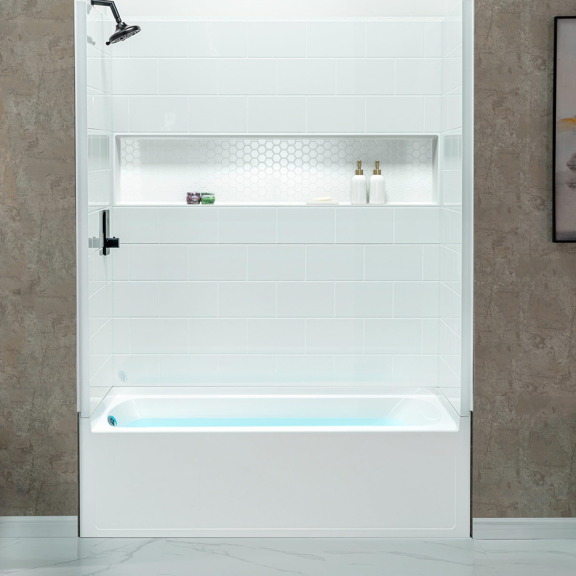 Photo 1 of WOODBRIDGE 60” x 32” Four-Piece Direct-to-Stud Alcove Tub Surround with Left-Drain Hole Soaking Bathtub Combo in White
