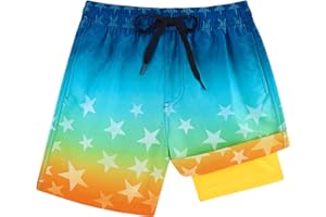 Cozople Boys Swim Trunks with Boxer Brief Liner Compression Swimwear Quick Dry Swim Shorts Bathing Suits 7-20 Years
