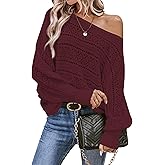 Cakulo Womens Off Shoulder Sweater Top Fall Outfits Fashion 2025 Oversized Knit Batwing Long Sleeve Crochet Pullover Sweaters