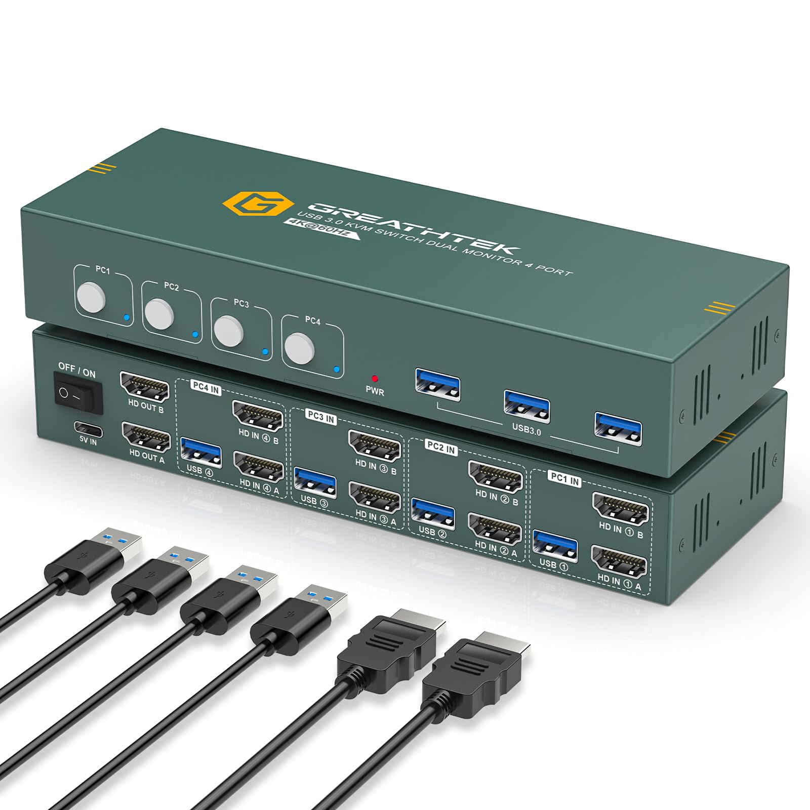 Photo 1 of 4K@60Hz HDMI KVM Switch for 4 Computers & 2 Monitors - 3 USB 3.0 Ports, Keyboard & Mouse Sharing, Printer/Scanner Support
