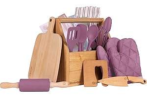 WeeSprout Little Chef Kids Cooking & Baking Set, 14 Piece Cooking Set with Real Kitchen Tools & Kids Apron, Baking Gift for Girls, Boys & Junior Chefs, Food Grade Materials, Choice of Colors