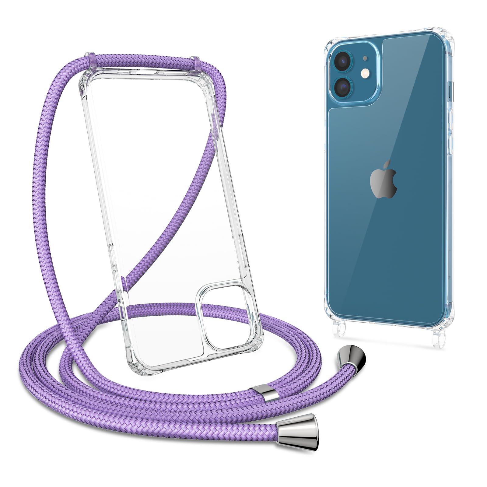 ZTOFERA Crossbody Lanyard Case for iPhone 12 / iPhone 12 Pro (6.1"), Ultra Clear Hard Back with Soft Bumper Protective Phone Case with Strap Adjustable Neck Cord Necklace Shockproof Cover, Purple