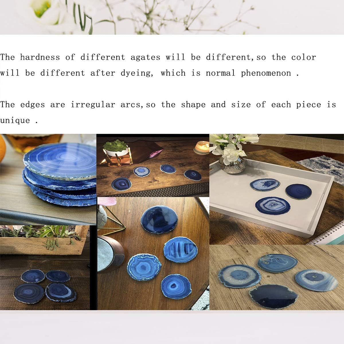 JIC Gem 3-3.5" Dyed Blue Color Small Size Agate Coastes Polished Natural Geode Stone Coasters Agate Slices Set of 4 with Protective Rubber Bumper Home Decorative: Kitchen & Dining
