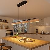 Glimchase 50.2" Linear Island Lights for Kitchen, 38W Wood Chandeliers for Dining Room, LED Rustic Dimmable Lighting Fixture 