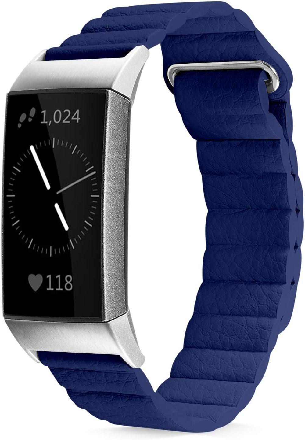 Shangpule Compatible for Fitbit Charge 4 / Fitbit Charge 3 / Fitbit Charge 3 SE Bands, Genuine Leather Loop Band with Unique Magnetic Replacement Wristbands Strap for Women Men Small Large (Blue)