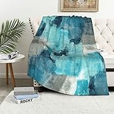 LOKMU Throw Blanket, Teal and Grey Abstract Art Ultra-Soft Cozy Flannel Blankets, Fuzzy Plush Lightweight Modern Blanket for Couch Sofa Bedding Home Decor, 80" L x 60" W