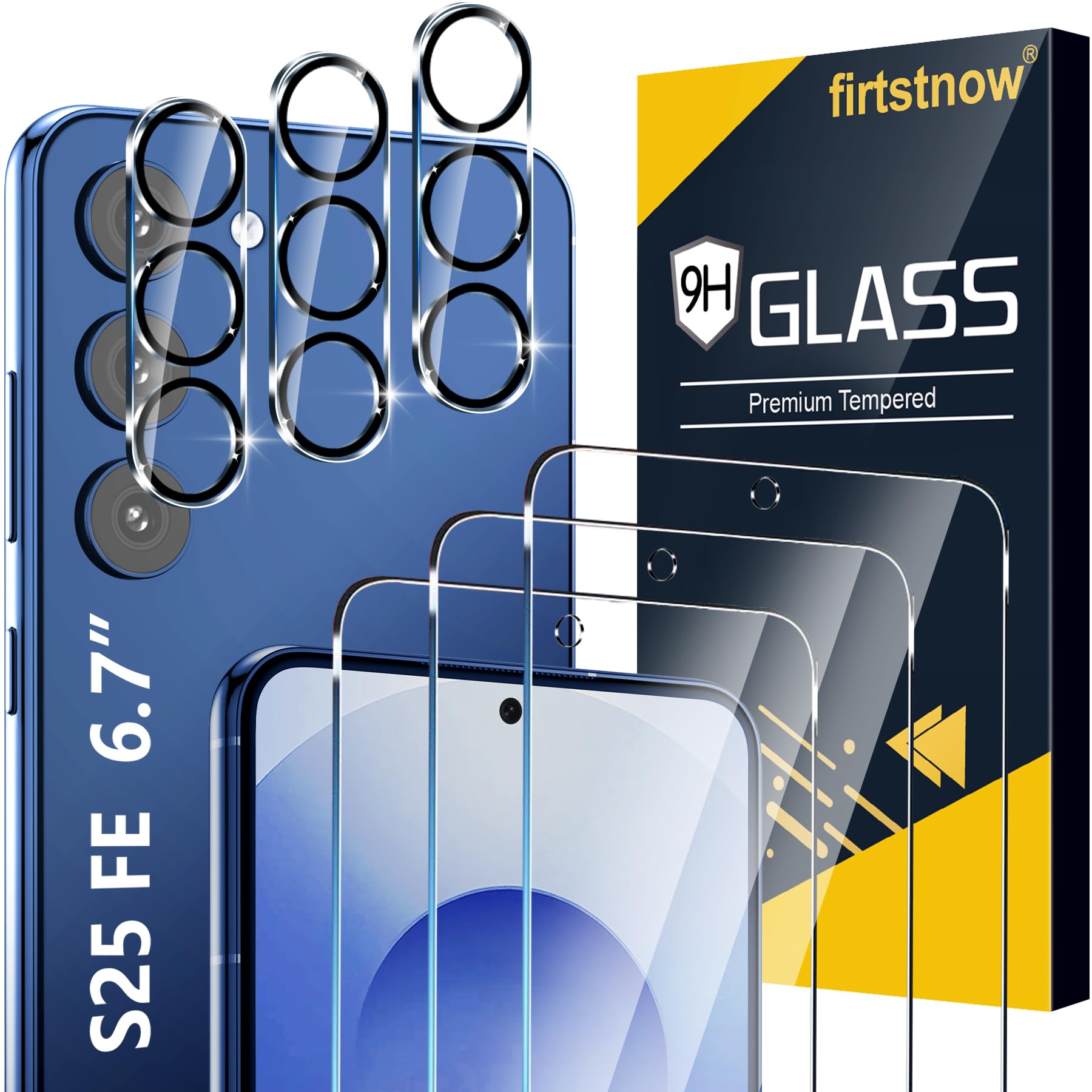 Photo 1 of 3 Pack Glass Screen Protector for Samsung Galaxy S25 FE [6.7 inch] + 3 Pack Camera Lens Protector, 9H Tempered Glass, Fingerprint Unlock, HD Clear Case Friendly Anti-Scratch