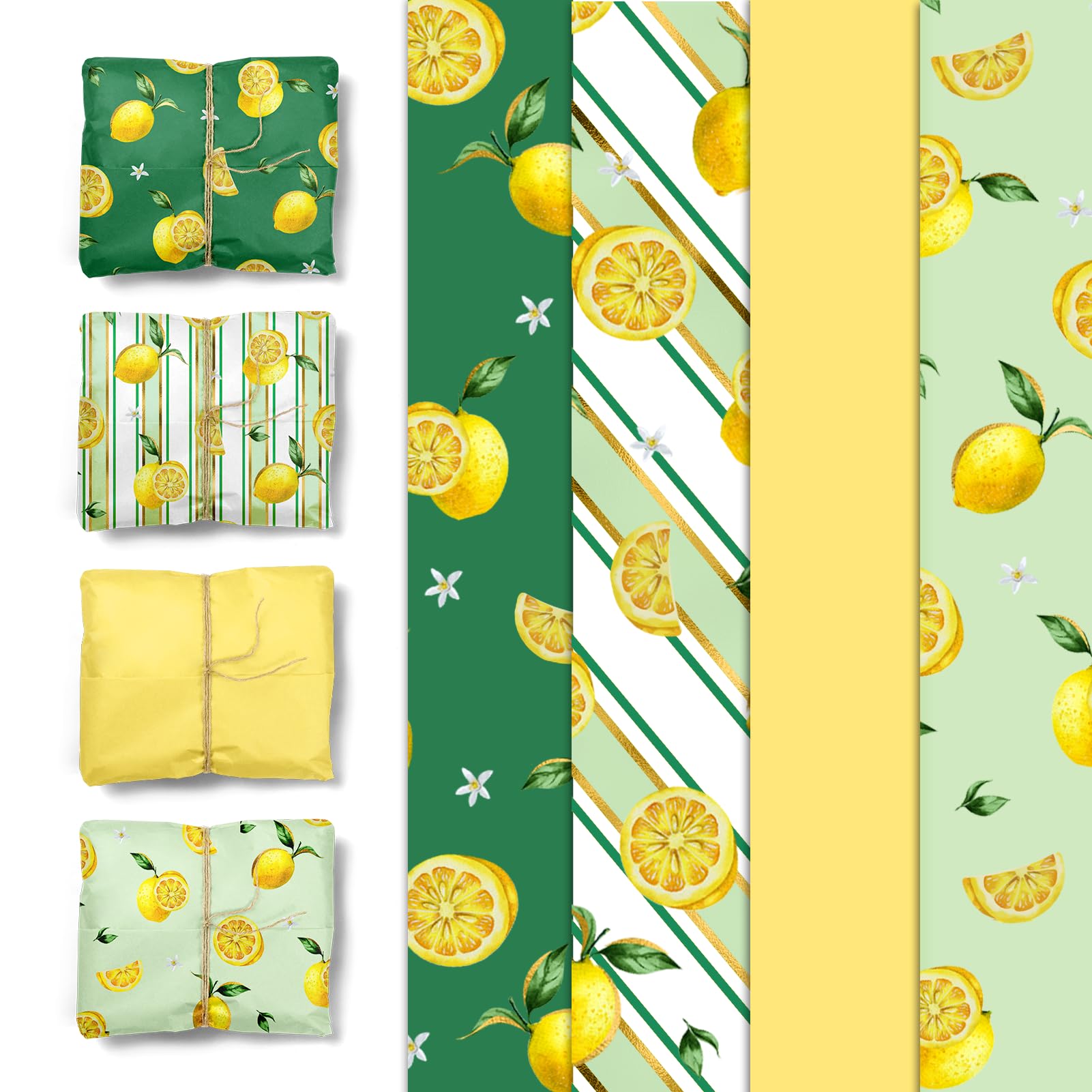 Aobkiat 24 Sheet Lemon Tissue Paper for Gift Bags,Yellow Green Lemon Pattern Wrapping Tissue for Spring Summer Birthday Baby Shower Party Present Packaging,20 x 15 Inch/Sheet