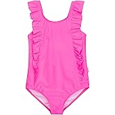 SwimZip Girls' Ruffle One-Piece Swimsuit with UPF 50+ Sun Protection Neon Pink